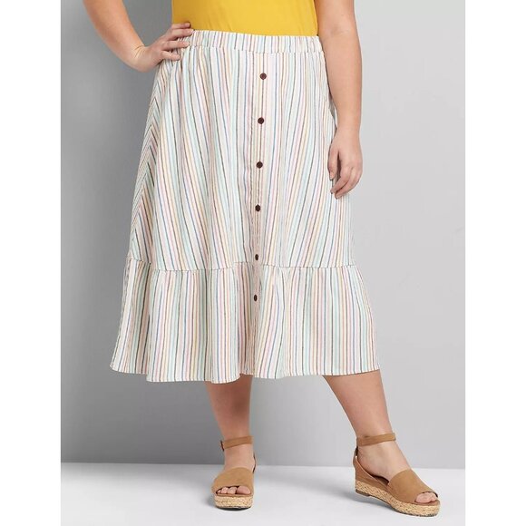 Lane Bryant Womens Plus Size Striped Midi Skirt With Button Front Detail Size 22 - Picture 1 of 5